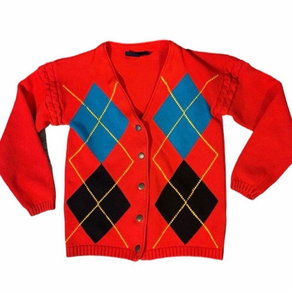 Dockers red argyle cardigan